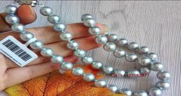Fine Pearls Jewellery real long 18quot10mm NATURAL south sea SILVER Grey pearl necklace 14K gold4740593
