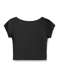 Women's T Shirts Y2K Short Sleeve Crop Tops For Women Lace Trim Sweetheart Neck Baby Tee Shirt Bow Coquette Aesthetic Clothes 2000s