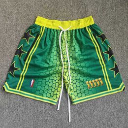 Men's Shorts Trillest Bryant Mamba Snake Pattern Printed Gradient Green Five Championship Edition Basketball Shorts with Zipper Pockets J240510