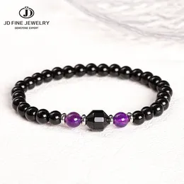 Strand JD Natural Stone Amethyst Black Agate Lucky Crystal Bracelet Women Men Charm Reiki Healing 6mm Bead Stretch Bangles Wrist Gift