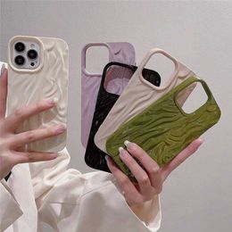 Cell Phone Cases Glitter Candy Color 3D Folds Texture Phone Case For iPhone 15 11 12 13 14 Pro Max Fashion Irregular Ripple Shockproof Soft Cover J240509