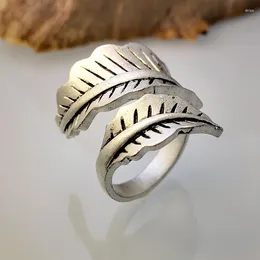 Cluster Rings Europe And The United States Retro Simple Leaves Ring For Men Women Open Freely Adjustable Daily Versatile