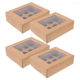 Take Out Containers 4 Pcs Muffin Box Cake Stand Mini With Lids Favor Boxes 12 Count Cupcake Holder Kraft Paper Party Favors