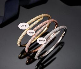 Women Wedding Nail Bangle Bracelets Stainless Steel Iced Out Bangles Bracelet Full Diamond Jewelry For Gift no box4357924