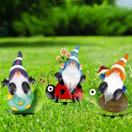 Art Elf Gnomes Decorations Yard, Decorative Garden Stake Christmas Decor Outdoor Metal Sculpture Figurines for Patio Outside Lawn Pathway Ornaments, 3 Packs