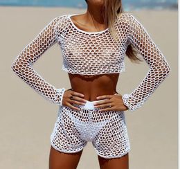 Women's Sexy Hollow Outfit Bikini Beach Holiday Sun Protection Swimsuit Bathing Sunsn Suit Short Sleeve Beach Swimwear7516805