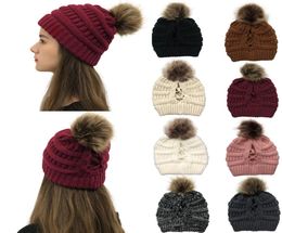 2021 New Ponytail Messy Bun Beanie Womens Beanie Ribbed Hat Cap Ball Top Thick Knitted Earwarmer Warm Sull Caps Dual Purpose2130126