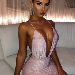 Urban Sexy Dresses 2021 Sleeveless suspender sexy womens dress with backless body summer deep V-neck nightclub lace party dress d240510