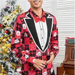 Men's Dress Shirts 2024 Christmas Snowman High Quality Fashion Shirt Button Designer Print Long Sleeve Tops Lapel Plus Size