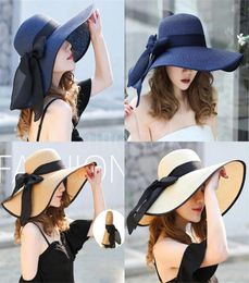 Foldable Lady beach straw hats Sun Hat Ladies Wide Brim Straw Hats Outdoor Foldable Beach Panama Hats Church Hat DB5594276543