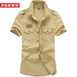 Men's Casual Shirts FGKKS 2024 Outdoor Shirt For Men Solid Color Fashion Breathable Short Sleeve High Quality Design