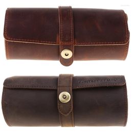 Jewellery Pouches 3 Slots Genuine Leather Watch Roll Travel For Case Vintage Horse B 40GB