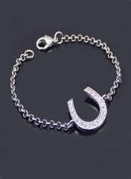 Lead and Nickel Link Chain Bracelet Horse Shoe Bracelets Equestrian Horseshoe Jewellery Decorated with Bling White Czech Crysta4680483