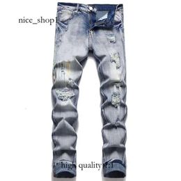 Purple Jeans Designer Mens Mens Jeans High Street Jeans for Mens Embroidery Pants Womens Oversize Ripped Patch Hole Denim Straight Fashion Streetwear Slim 3840