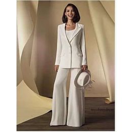 Three Pieces Ivory Chiffon Slim Fit Mother Bride With Long Sleeve Jacket Trumpet Pants New Trend Women Pant Suits 0510