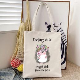 Shopping Bags Women Canvas Bag Cute Hedgehog Female Cloth Shoulder Eco Handbag Tote Reusable Grocery Shopper Book