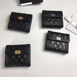 Womens Designer Sac Boy Card Holder Wallet Black Coin Purse Caviar Leather Calfskin Lambskin Antique Gold Silver Metal Hardware Trifold 253j