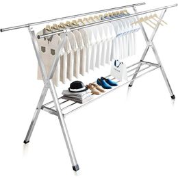 Clothes Drying Rack 2 Tiers Heavy Duty Clothing Folding Indoor Outdoor Stainless Steel Laundry 240510