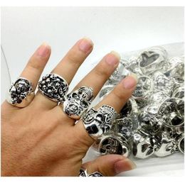 Whole Lots Top 50pcs Vintage Skull Carved Biker Men039s Silver Plated Rings4263527