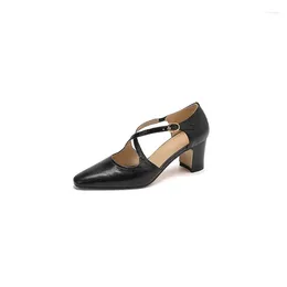 Dress Shoes Minimalist And Versatile Single Toe With Thick Heels Comfortable Breathable Fashionable