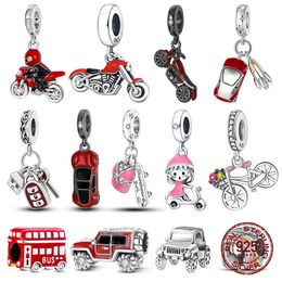 925 Silver Fashion Red Car Key bus Charms Pendents beads Fit Original Bracelet For Women Party Jewellery making diy 240428