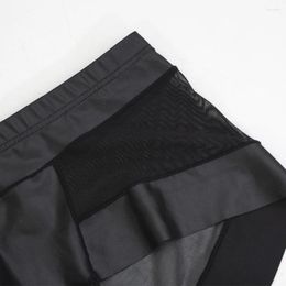 Underpants Men Trunks Sexy Mesh Leather See-Through Boxer Shorts U Convex Pouch Briefs Underwear Knickers Slip Homme