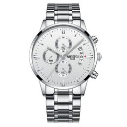 NIBOSI Brand Quartz Chronograph Stopwatch Mens Watches Stainless Steel Band Watch Luminous Date Life Waterproof Wristwatches 294c
