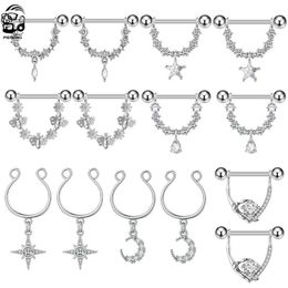 Nipple Rings 2pcs Surgical Steel U-shaped Dangle Nipple Barbell Nipple Rings for Women Girls Bee Star Crystal Sexy Nipple Piercing Jewellery Y240510