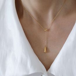 Non Fading Titanium Steel Gold-plated Design Water Droplet Shaped Temperament Necklace Womens Light Luxury Fashionable and Simple Collarbone Chain Neck