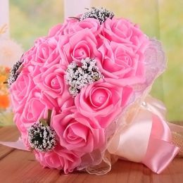 Beautiful Bridal Wedding Bouquet All Handmade Bridal Flower Wedding Bouquets Artificial Pearls Flower Rose Bouquet with gift 9 Colors 195F