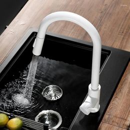 Kitchen Faucets White Pull-out Faucet And Cold Rotating Black Two-function Vegetable Basin Stretch-sensing Touch Sink