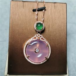 Pendants Luxury Charm Women Necklace Gemstone Jewellery Natural Pink Jade Round Necklaces Female Silver 925 Gift Drop Ship