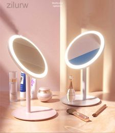 Compact Mirrors Makeup mirror with LED three color rotating mirror with magnifying tool foldable vanity mirror for travel and home use d240510