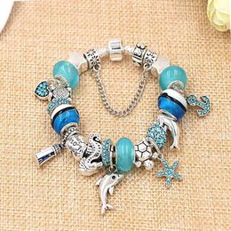 Charm Bracelets Blue Ocean Dolphin Tortoise Animal & Bangles Fashion Murano Bead Bracelet Jewelry Pulseras For Women Child Gift