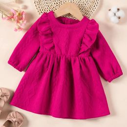 Girl Dresses Selling Girl's Dress With Wooden Ear Edge Long Sleeve Skirt Solid Spring Autumn Style Baby Round Neck Princess