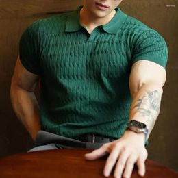 Men's Polos Mens Casual Sports Fitness Knitted Short-Sleeved Polo Shirt Genderless Fashion Retro Slim Elasticity Solid Color T-Shirt Unisex