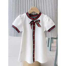 Summer Clothing Fashionable Korean Style Cotton Baby Girl Bow Short Sleeve Princess Dress 240509