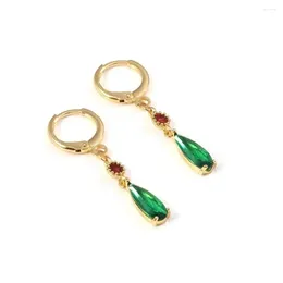 Dangle Earrings Women Water Drop Green Crystal Stone Gold Color Red Round Glass Blue Tear Rhinestone