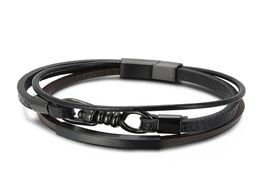 European Punk Jewelry 5 pieceslot Stainless Steel Charm Metal Accessories 3 Layer Men Leather Bracelet Black7704923