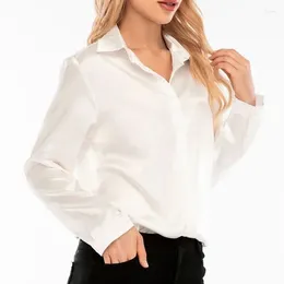 Women's Blouses Spring Women Clothes Elegant Satin Blouse Fashion Turn Down Collar Silk Shirt Vintage White Long Sleeve Tops Lady Blusas