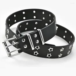 Belts Star Eye Rivet Belt Goth Style Double Pin Buckle Men Woman Fashion Casual Punk Pu Leather Waistband For Jeans Young