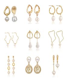 Natural Freshwater Pearl Pendant Drop Earrings for Women Geometric Irregular Asymmetric Gold Fashion ZA Jewelry Female Gift9393208
