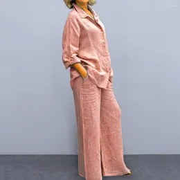 Women's Two Piece Pants Cosy Comfortable Long Sleeves Cotton Blend Shirt Trousers Casual Loungewear Set Women Summer Suit Wear