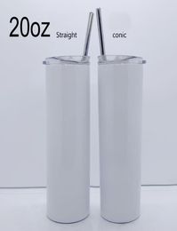 20oz Sublimation Straight Taper Skinny Tumbler 20oz Stainless Steel Blank White Skinny Cup With Lid Straw Cylinder water bottle Co1955839