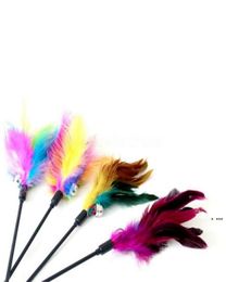 24 Hours Chirstmas Cat Toys Kitten Pet Teaser 38cm Turkey Feather Interactive Stick Toy With Bell Wire Chaser Wand C0610G8615491
