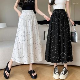 Skirts Elegant Polka Dot Long Women 2024 Summer Elastic High Waist Casual Faldas Largas Korean Style Vintage White Y2k Skirt