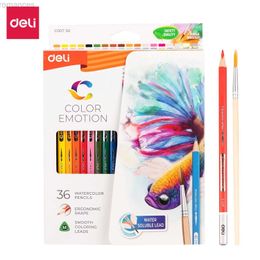 Pencils Deli Watercolour Pencil 12/24/36 Colour Brush Art Set for Childrens Drawing Sketching Watercolour Pen Set d240510