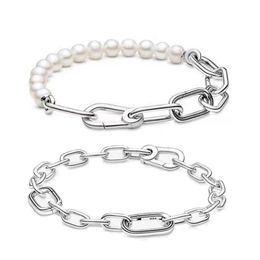 ME Link Chain Freshwater Cultured Pearl Bracelet For Women Girl Gift Real 925 Silver Adjustable Oval Circles Jewelry Trend 2203097516960