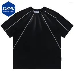 Men's T Shirts Reverse Stitch Line T-shirts Men Black Loose Short Sleeve Tee Shirt Cotton Tops Harajuku Oversized Hip Hop Streetwear