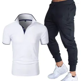 Men's Tracksuits Foreign Trade Summer Handsome Sports Suit Polo Shirt Trousers 2-piece Set Lapel Short-sleeved Running Sportswear S-3XL